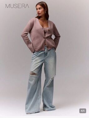 NWT Musera Dusty Pink Button-Up Knit Cardigan with Tank